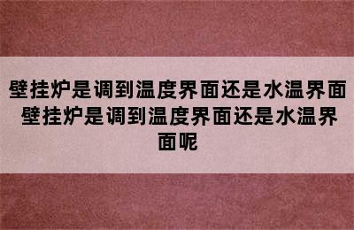 壁挂炉是调到温度界面还是水温界面 壁挂炉是调到温度界面还是水温界面呢